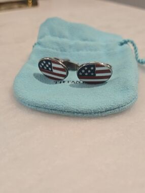 Tiffany & Co. Oval American Flag Cufflinks  925 Silver and Enamel
